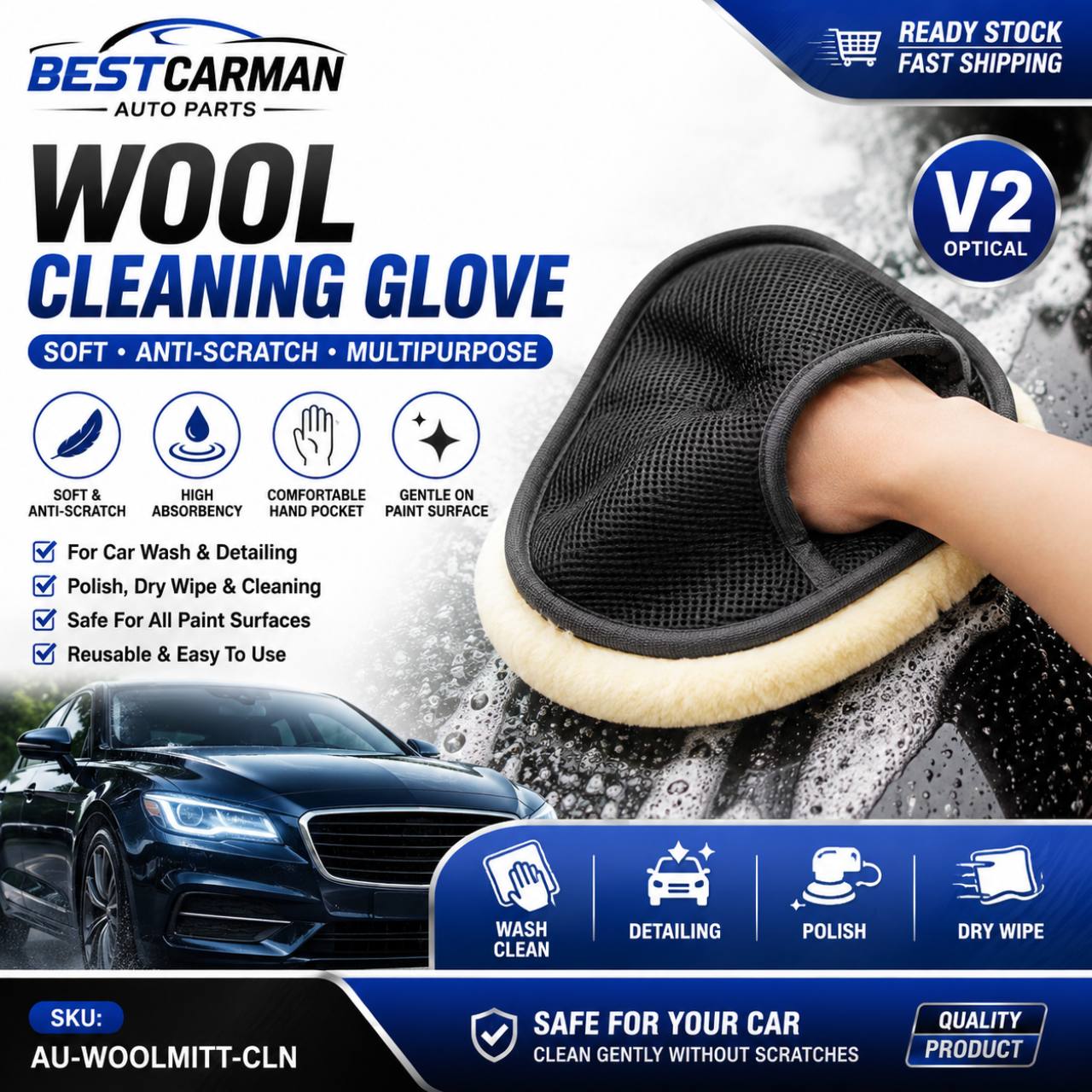 Wool Cleaning Glove Car Wash Mitt Soft Anti Scratch Detailing Wash Glove 1PC